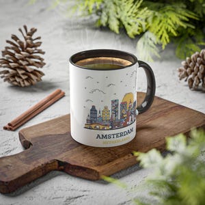 Amsterdam City Skyline Coffee Mug, Netherlands Mug, Travel Souvenir, Birthday, Christmas, Gifts Idea for Men and Women, Mug 11oz
