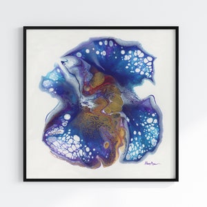 Purple Blue Gold Wall Art, Square Abstract Print, Purple Blue Décor, Acrylic Dutch Pour Flow, Handmade Painting, Digital Download Printable