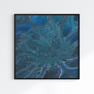 Blue Turquoise Wall Art, Square Abstract Print, Home Décor, Acrylic Dutch Pour, Handmade Painting, Digital Download Printable, Fluid Art