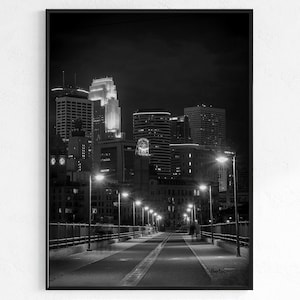 Stone Arch Bridge Walkway Photo Art, Photography Print, Black and White Architecture Photograph, Minneapolis MN Skyline, Mississippi River