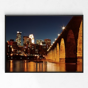 Stone Arch Bridge Photo Wall Art, Photography Print, Home Décor, Color Nature Photograph, Minneapolis MN Skyline, Digital Download