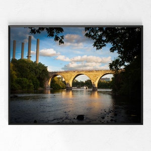 Stone Arch Bridge Daytime Photo Wall Art, Home Décor, Color Nature Photography, Minneapolis MN Skyline, Digital Download, Mississippi River