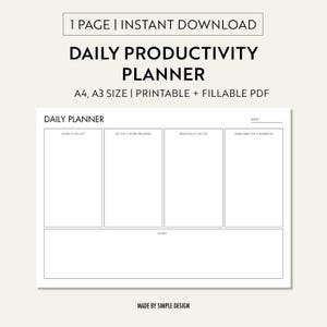 Printable Daily Planner | A4 & A3 Minimalist Design | Productivity To-Do List | Digital Download | Work from Home Planner