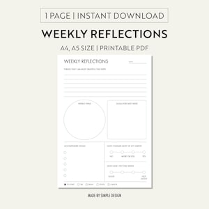 Weekly Review  | Weekly Reflection  | Weekly Evaluation | Weekly Summary | A4 A5  | Instant Download PDF | Printable Template