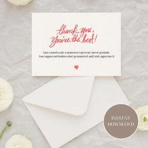 Carte de remerciement et de remerciement, PDF TÉLÉCHARGEMENT IMMÉDIAT, carte de remerciement, carte de gratitude, carte de remerciement