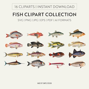 Fischer Ästhetischer Fisch Clipart | 16 svg-, png-, pdf-, jpg-, eps-, ai-Formate | & Beta-Fische | Fischen Digital Art | Sofort Download