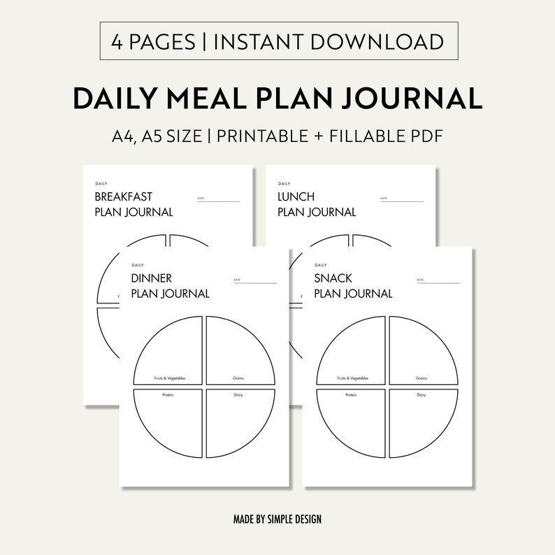 Printable Meal Plan | A4 & A5 Printable PDF | Fillable PDF | Breakfast ...