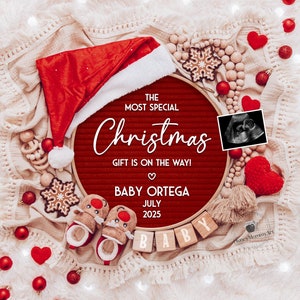 Die speziellste Weihnachtsgeschenk-Schwangerschaftsankündigung, Feiertags-Baby-Enthüllung, festliches Baby auf der Wegkarte, Weihnachtsfamilienüberraschung