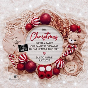 Anúncio de gravidez de Natal digital, Anúncio de bebê de Natal, Modelo editável, Download instantâneo, Revelação digital do bebê, Ultrassom