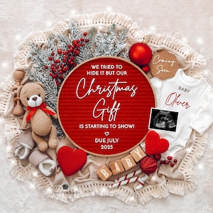 Weihnachten Schwangerschaft Ankündigung Digitale Baby Ankündigung Digital Social Media Neutral Boho Santa Weihnachtsgedicht Bearbeitbare Vorlage DIY