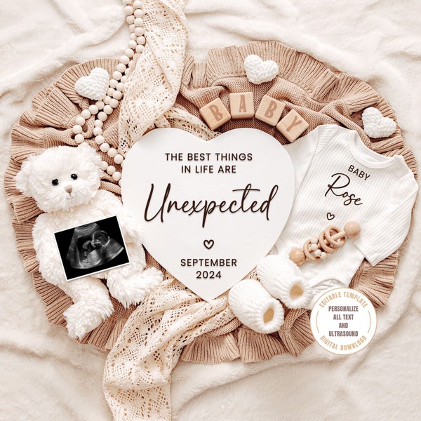 Unexpected Pregnancy Announcement Digital, Baby Announcement Template, Pregnancy Reveal for Social Media, Digital Download, The Best Things