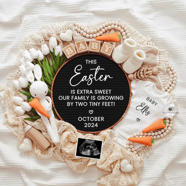 Easter Baby Announcement Digital, Pregnancy Announcement Template, Girl Baby Boy Reveal Idea for Social Media, This Easter Is Extra Sweet