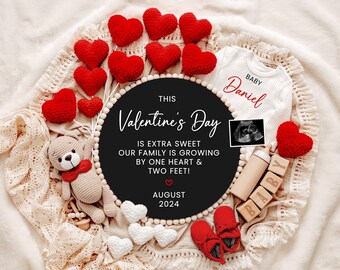 Valentines Day Pregnancy Announcement Digital, Baby Announcement Template, Pregnancy Reveal for Social Media, By One Heart And Two Feet