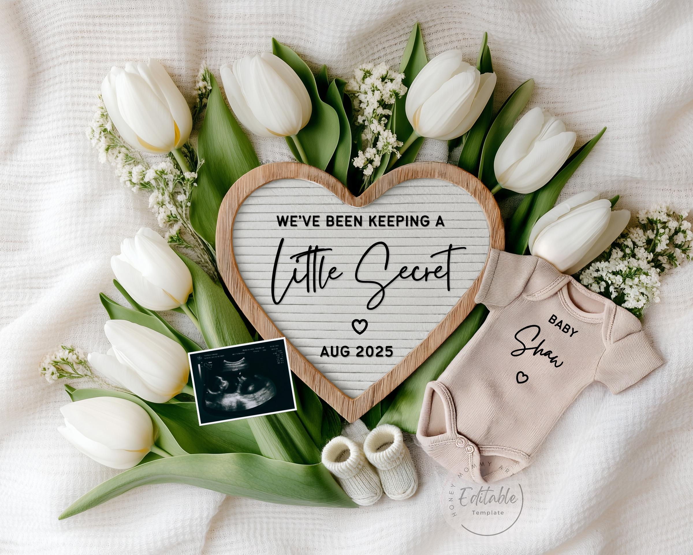 Floral Spring Pregnancy Reveal: Heart Letterboard Template (Digital Download)