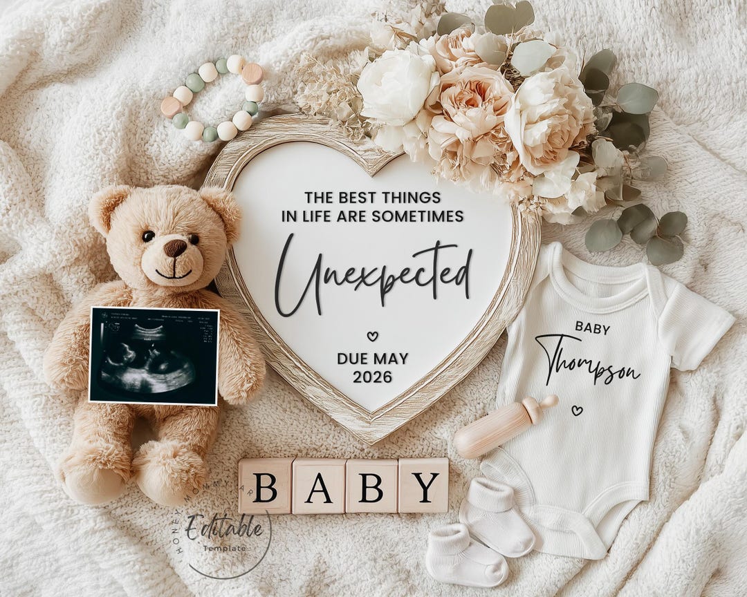 Unexpected Pregnancy Announcement Digital Baby Reveal Editable Social