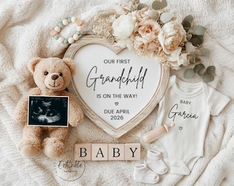 Grandparents Pregnancy Announcement: First Grandchild Reveal – Editable Social Media Reveal Template (Digital Download)