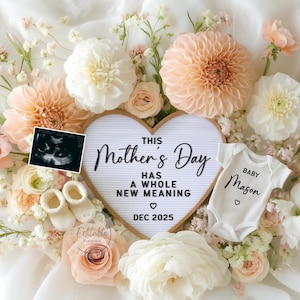 Muttertag Schwangerschaftsankündigung Digital, Blumen-Baby-Enthüllungsvorlage, Erstmalige Mutter-Babyankündigung, Einfache Schwangerschaft nach Ultraschall