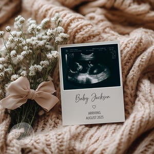 Geschlechtsneutrale Schwangerschaftsankündigungsvorlage, minimalistische Baby-Enthüllung, digitale Babyankündigung, anpassbare Karte, neue Baby-Enthüllung