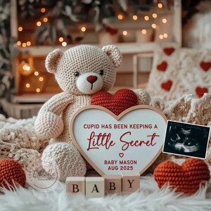 Valentine Baby Pregnancy Announcement: Neutral Digital Template (Editable)