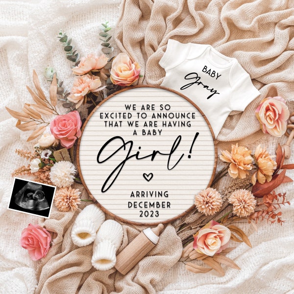 It's a Girl Pregnancy Announcement Digital, Baby Girl Announcement Template, Gender Reveal for Social Media, Ultrasound, Digital Download