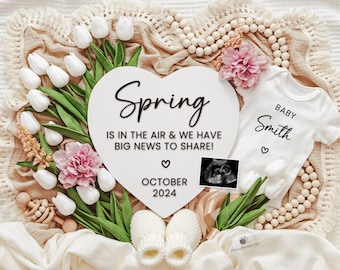 Spring Is In The Air Announcement Digital, Pregnancy Announcement Template, Baby Reveal Idea for Social Media, We Have Big News To Share