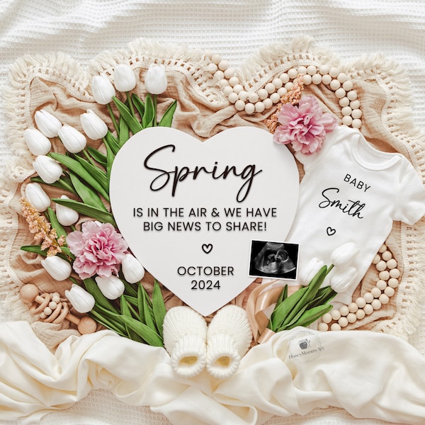 Spring Is In The Air Announcement Digital, Pregnancy Announcement Template, Baby Reveal Idea for Social Media, We Have Big News To Share