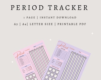 Printable Period & Symptom Tracker A4, A5, US Letter (PDF)