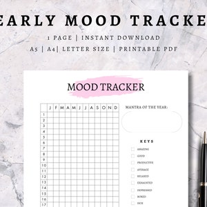 Mood Tracker Mood Journal Yearly Monthly Mood Planner Daily Mood Tracker Emotion Tracker Mood Tracker Journal