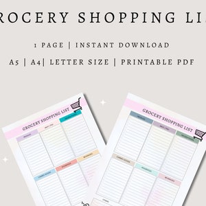 Printable Grocery Shopping List Template Weekly Meal Planner (PDF)