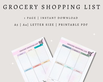 Printable Grocery Shopping List Template Weekly Meal Planner (PDF)