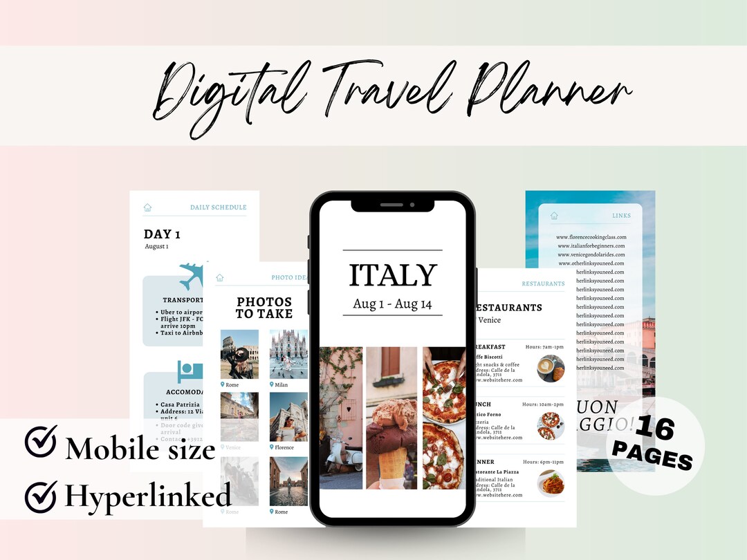 Mobile Travel Itinerary Template 16-page Vacation Planner - Etsy