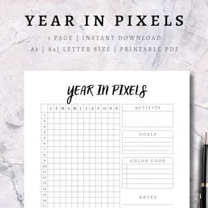 A Year In Pixels Mood Tracker Anxiety Tracker  Yearly Tracker Pixel Tracker Year Tracker Mood Journal