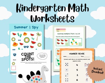 Preschool Math Worksheets Addition, Number Recognition (Digital Download)