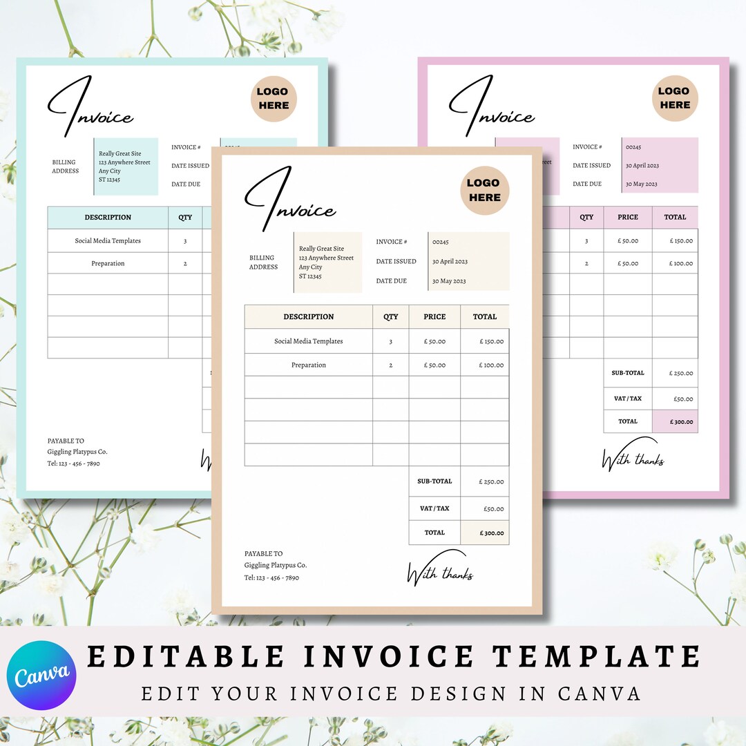 Editable Business Invoice Template Custom Order Form (digital Download ...