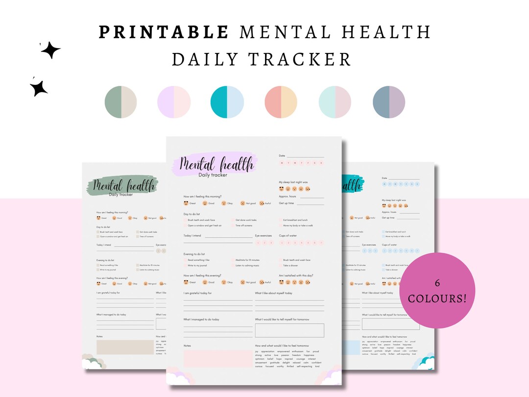 Mental Health Tracker Daily Mood, Anxiety & Self Care (PDF Files) - Etsy