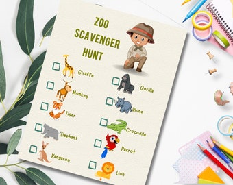 Printable Zoo Scavenger Hunt Kids Birthday Game (PDF)
