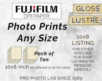 Pack of TEN sized 10x8 inch prints. Custom Photo Print - Print or design on Pro Lab Fuji DPII Lustre or Gloss -