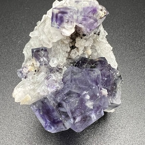 Clear Fluorite w/ purple phantom on quartz Cluster Mineral Specimen.
