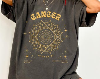 Cancer Zodiac Shirt, Astrology Graphic Tee, Vintage Horoscope T-Shirt, Celestial Water Sign Tee, Mystic Oversized Zodiac Tee