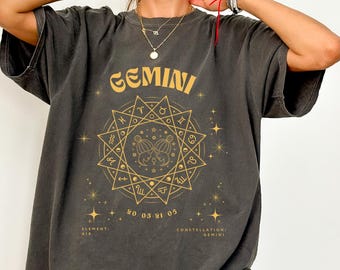 Gemini Shirt, Celestial Zodiac Tee, Astrology Oversized T-Shirt, Horoscope Graphic Tee, Gemini Star Sign T-Shirt, Air Sign Tee