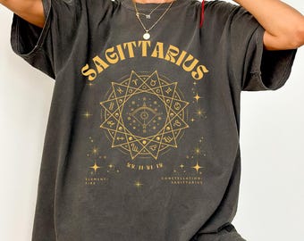 Sagittarius Shirt, Celestial Zodiac Tee, Astrology Oversized T-Shirt, Horoscope Graphic Tee, Sagittarius Star Sign T-Shirt, Fire Sign Tee