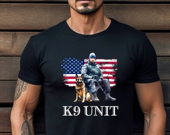 US K9 Handler Thin Blue Line Shirt Police Officer K9 American German Shepherd Shirt.