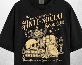 Anti Social Book Club Shirt, Goth Book Lover Tee, Dark Academia Reading Tshirt, Introvert Reader Shirt, Vintage Skull Candle Shirt