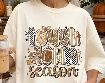 Touch Down Season Shirt, Coquette Football Comfort Colors Tee, Bow Football Graphic Shirt, Cute Game Day Shirt, Football Mom Gift