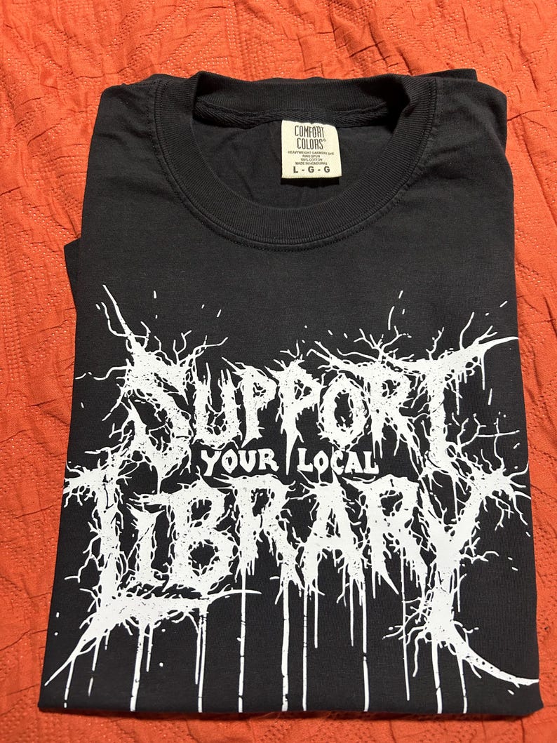 Support Your Local Library Shirt, Metal Book Lover Tee, Comfort Colors Goth Shirt, Funny Reading Shirt, Library Punk Shirt, Black Tee zdjęcie 10