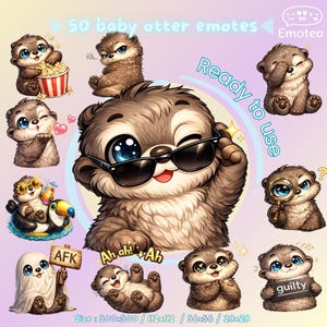 Pack d'émoticônes de loutre | 50 émotes statiques fun et cute pour vos tchats Twitch / Discord / Youtube / Whatsapp