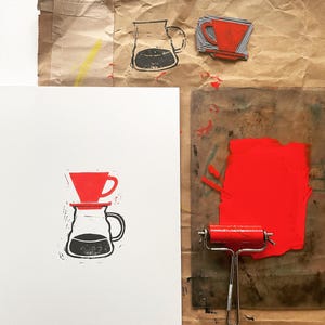 V60 Coffee - Original Linocut Print A4