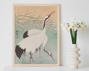 Ohara Koson Print, Two Cranes, Japanese Birds & Flowers Art Print, Digital Wall Art, Gallery Poster, Interior Design
