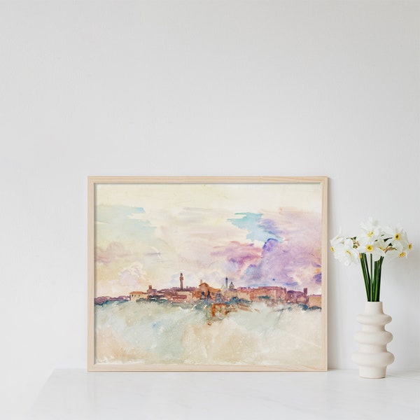 Vintage Italian Landscape Watercolor, John Sargent, Impressionist Art Print, Digital Wall Art, Instant Download, Interior Design