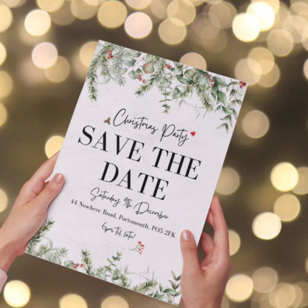 Save the Date Christmas Party Invitation Editable Holiday Christmas, Printable Digital Download ...